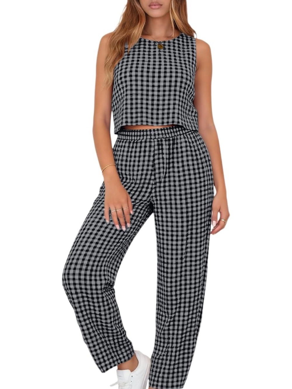 Amazon Black and White Gingham Two-Piece Lounge Set